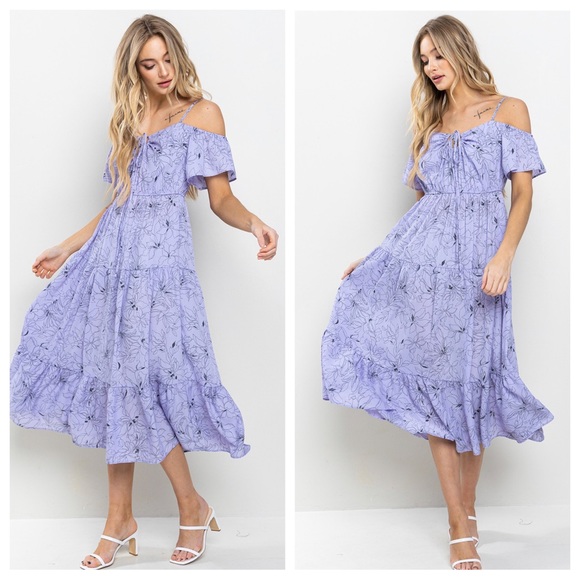 30 Boho Floral Off Shoulder Ruffle Tiered Maxi Dress - Picture 2 of 7